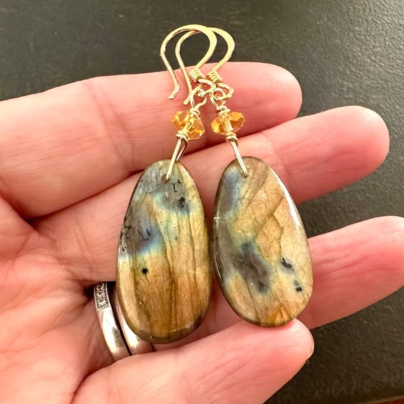 Labradorite Statement Earrings, 24k Gold Vermeil, Handmade by Prairie Ice - Picture 11 of 12